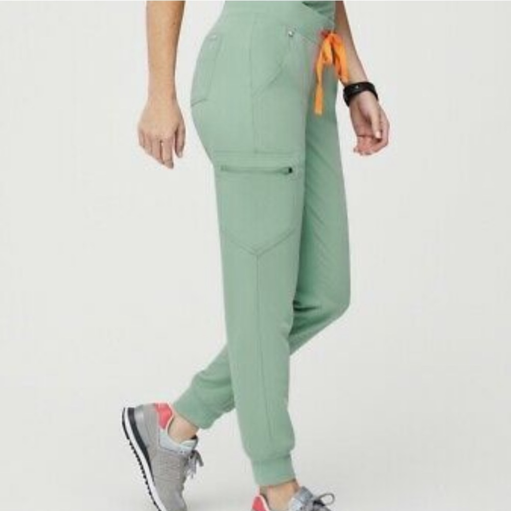 Figs Women's Pants in Mint Green with Orange Accent